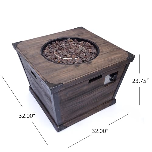 Christopher Knight Home Delaney Outdoor Square Firepit - 40,000 BTU, 32", Brown