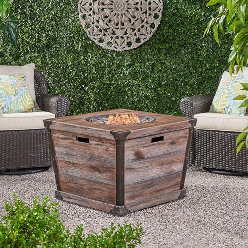 Christopher Knight Home Delaney Outdoor Square Firepit - 40,000 BTU, 32", Brown