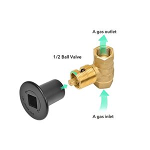 Skyflame 1/2 Inch Straight Gas Key Valve Kit for Fire Pit Fireplace with Flange and 3 Inches Key, Flat Black