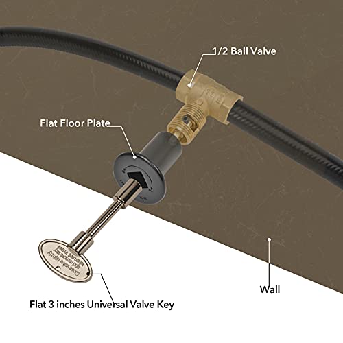 Skyflame 1/2 Inch Straight Gas Key Valve Kit for Fire Pit Fireplace with Flange and 3 Inches Key, Flat Black