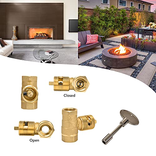 Skyflame 1/2 Inch Straight Gas Key Valve Kit for Fire Pit Fireplace with Flange and 3 Inches Key, Flat Black