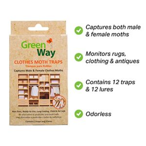 Greenway Clothing Moth Traps (12 Traps) - Moth Traps for Clothes Closets - Alternative to Cedar Balls and Moth Balls for Closet - Pheromone Attractant & Eco Friendly