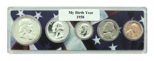 1958-5 Coin Birth Year Set in American Flag Holder Uncirculated