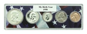 1958-5 coin birth year set in american flag holder uncirculated