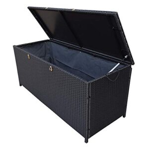 oakland living charcoal black indoor and outdoor balcony patio deck porch pool 113 gallon wicker storage box trunk bin with metal frame