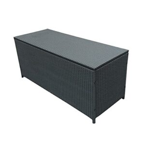 Oakland Living Charcoal Black Indoor and Outdoor Balcony Patio Deck Porch Pool 113 Gallon Wicker Storage Box Trunk Bin with Metal Frame