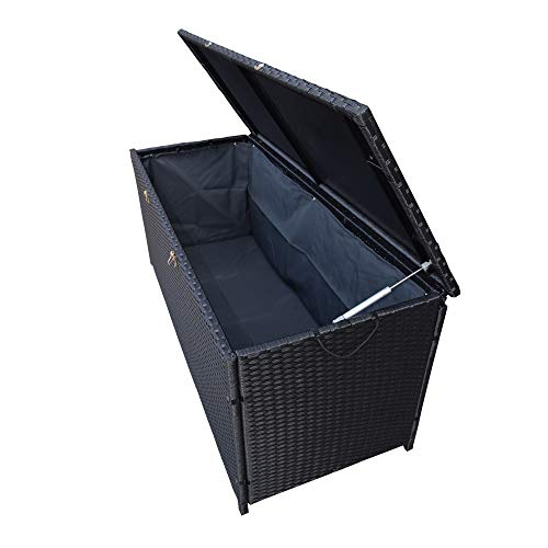 Oakland Living Charcoal Black Indoor and Outdoor Balcony Patio Deck Porch Pool 113 Gallon Wicker Storage Box Trunk Bin with Metal Frame