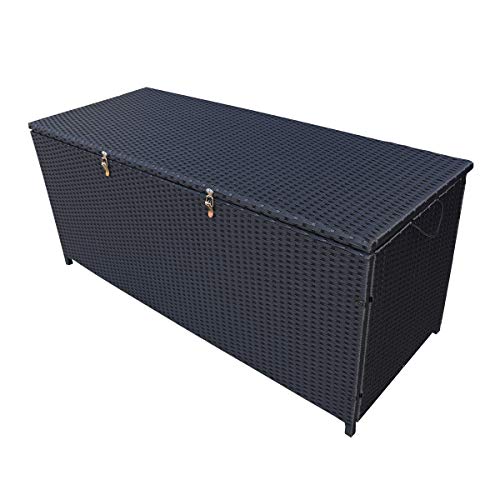 Oakland Living Charcoal Black Indoor and Outdoor Balcony Patio Deck Porch Pool 113 Gallon Wicker Storage Box Trunk Bin with Metal Frame