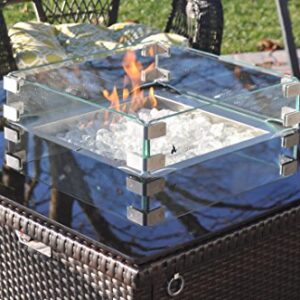 Outland Fire Table Tempered Glass Wind Guard Fence for 36-Inch Square Series 410 Outdoor Propane Fire Pit Tables, 17-Inch Square x 4.5-Inch Height – Thick 5/16-Inch Safety Barrier Clear