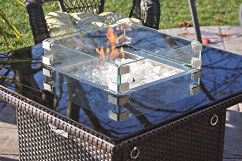 Outland Fire Table Tempered Glass Wind Guard Fence for 36-Inch Square Series 410 Outdoor Propane Fire Pit Tables, 17-Inch Square x 4.5-Inch Height – Thick 5/16-Inch Safety Barrier Clear