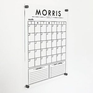 clear acrylic family calendar with personalized family name and bottom sections