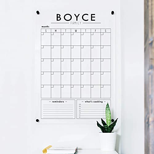 Clear Acrylic Family Calendar with Personalized Family Name and Bottom Sections