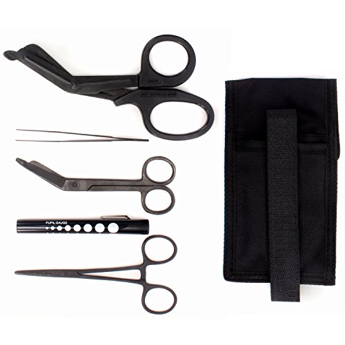 Ever Ready First Aid Autoclavable Shears EMT Scissors Combo Pack with Holster - Tactical All Black