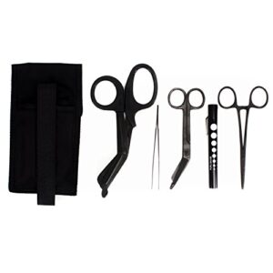 Ever Ready First Aid Autoclavable Shears EMT Scissors Combo Pack with Holster - Tactical All Black