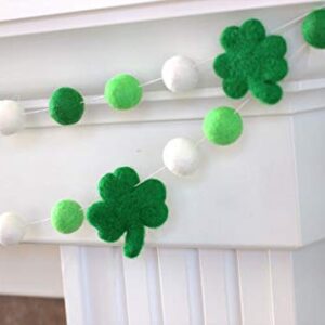 Shamrock St. Patrick's Day Felt Ball Garland- Green, White- 1" (2.5 cm) Wool Felt Balls