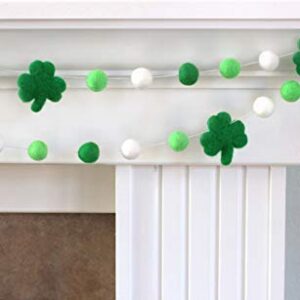 Shamrock St. Patrick's Day Felt Ball Garland- Green, White- 1" (2.5 cm) Wool Felt Balls