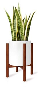 mkono plant stand mid century wood flower pot holder (plant pot not included) modern potted stand indoor display rack rustic decor, up to 10 inch planter, brown