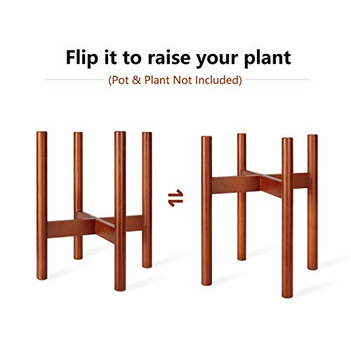 Mkono Plant Stand Mid Century Wood Flower Pot Holder (Plant Pot NOT Included) Modern Potted Stand Indoor Display Rack Rustic Decor, Up to 10 Inch Planter, Brown