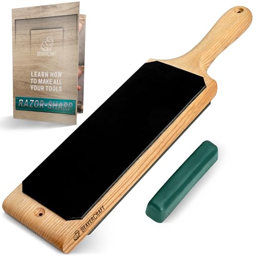 BeaverCraft Leather Strop for Knife Sharpening with Stropping Compound Knife Strop Kit LS1P1 -Stropping Leather Knife Sharpener - Stropping Kit Paddle Strop & Polishing Compound - Stropping Block