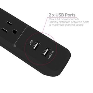 ONSMART USB Surge Protector Power Strip, 4 Multi Outlets with 2 USB Charging Ports, 3.4A Total Output-600J Surge Protector Power Bar, 6 ft Long UL Cord, Wall Mount (Black)