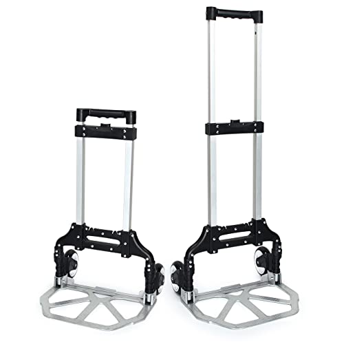 TargetEvo Folding Hand Truck, Aluminum Dolly Cart with Wheels, 170 lbs Capacity Luggage Cart with Rope & Hook for Indoor Outdoor Moving Travel