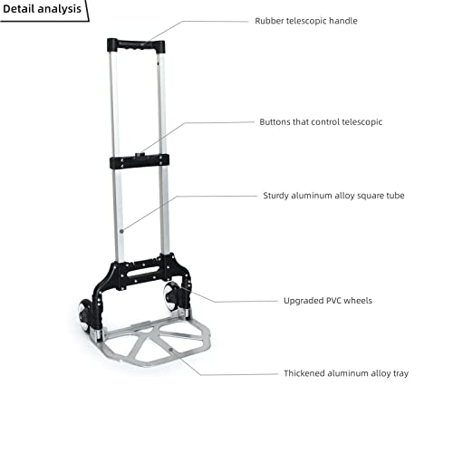 TargetEvo Folding Hand Truck, Aluminum Dolly Cart with Wheels, 170 lbs Capacity Luggage Cart with Rope & Hook for Indoor Outdoor Moving Travel