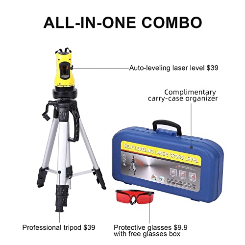 ZELCAN Line Laser Level with Tripod, Auto Leveling Kit Combo with Horizontal/Vertical/Cross-Line, Dual-module Self-Leveling Laser Alignment Tool Set for Hanging Pictures