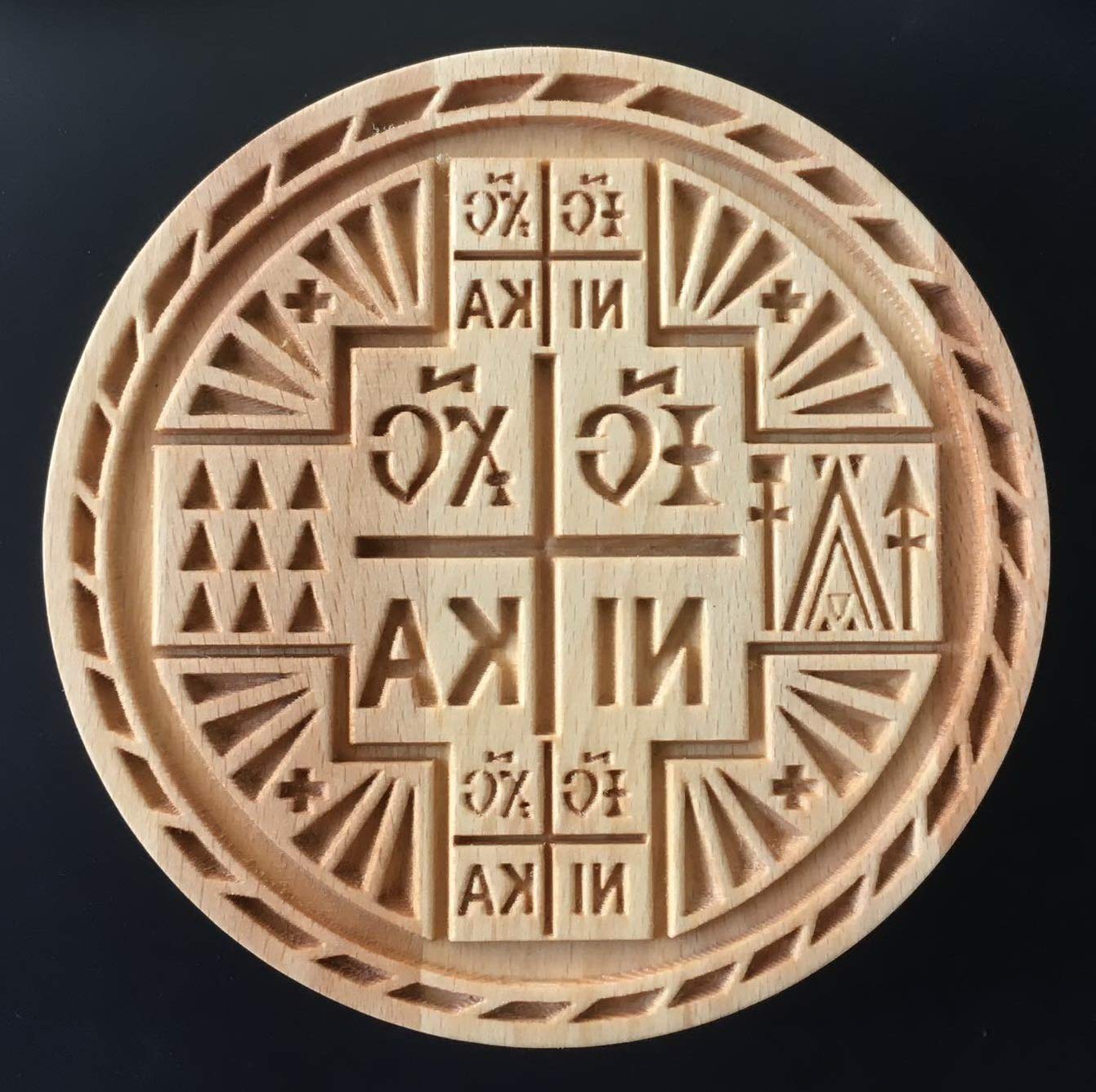 GRECIAN Stamp For The Holy Bread Orthodox Liturgy/Wooden Hand Carved Traditional Prosphora ΙΣ ΧΣ NIKA IC XC NIKA ІС ХС НІКА НИКА GREEK (Diameter: 3.15-7.87 inches / 80-200 mm)