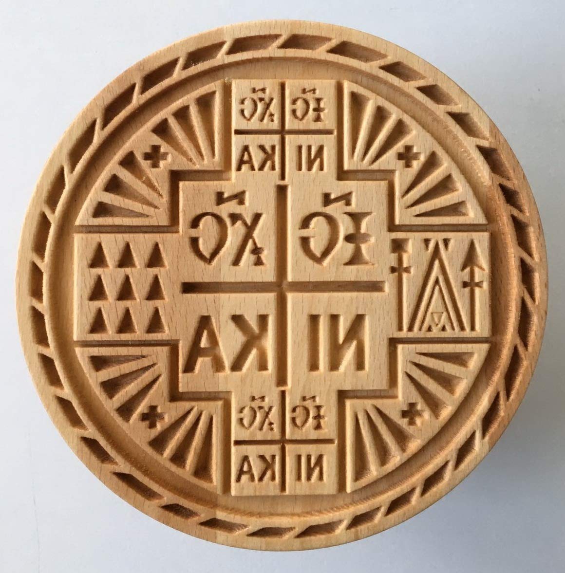 GRECIAN Stamp For The Holy Bread Orthodox Liturgy/Wooden Hand Carved Traditional Prosphora ΙΣ ΧΣ NIKA IC XC NIKA ІС ХС НІКА НИКА GREEK (Diameter: 3.15-7.87 inches / 80-200 mm)