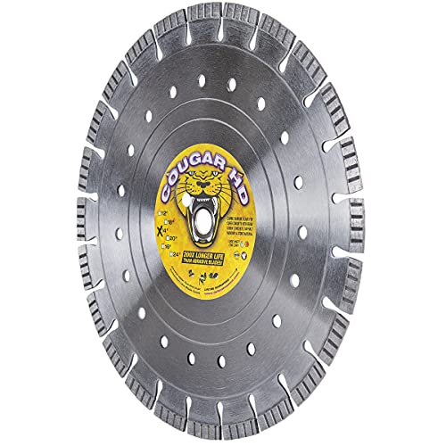 Delta Diamond Cougar HD 14 Inch Diamond Saw Blade, Supreme Grade, for Reinforced Concrete, Masonry, Stone, Laser-Welded, Segmented-Turbo, 125 Width X 1"-20mm Arbor (14")