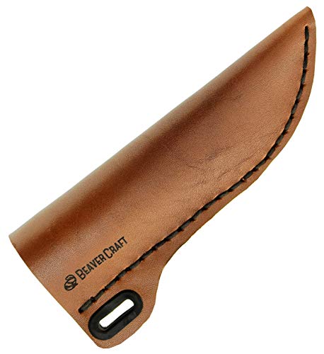 BeaverCraft Knife Leather Sheath SH1 6" x 2.4" Fixed Blade Knife Leather Sheath for Fixed Blade Knives Belt Fits up to 3.5" Blade Knives Genuine Brown Leather Case