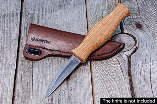 BeaverCraft Knife Leather Sheath SH1 6" x 2.4" Fixed Blade Knife Leather Sheath for Fixed Blade Knives Belt Fits up to 3.5" Blade Knives Genuine Brown Leather Case