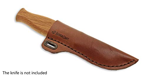 BeaverCraft Knife Leather Sheath SH1 6" x 2.4" Fixed Blade Knife Leather Sheath for Fixed Blade Knives Belt Fits up to 3.5" Blade Knives Genuine Brown Leather Case