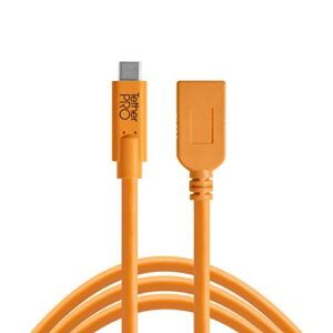 tether tools tetherpro usb-c to usb a female adapter (extender) cable | for fast transfer and connection between camera and computer | high visibility orange | 15 feet (4.6 m)