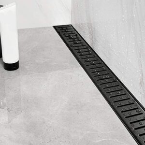 neodrain professional black 24-inch linear shower drain manufacturer with removable capsule pattern grate, 304 stainless steel rectangle shower floor drain- adjustable leveling feet,hair strainer