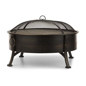 blumfeldt catania 2-in-1 fire bowl, 32 inch diameter fireplace with fireview concept, spark guard, carry rings, poker and grill grate, heat-resistant lacquer, antique design, charcoal or firewood