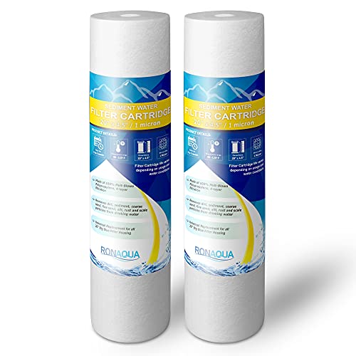 Big Sediment Replacement Water Filters 1 Micron 4.5"x 20" Cartridges by Ronaqua WELL-MATCHED with 155358-43, 2PP20BB1M, AP810-2, FPMB-BB5-20, FP25B, P5-20BB, SDC-45-2005 (2 Pack, 20")