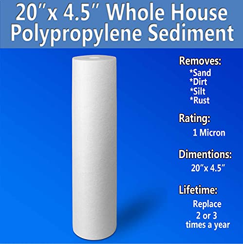 Big Sediment Replacement Water Filters 1 Micron 4.5"x 20" Cartridges by Ronaqua WELL-MATCHED with 155358-43, 2PP20BB1M, AP810-2, FPMB-BB5-20, FP25B, P5-20BB, SDC-45-2005 (2 Pack, 20")