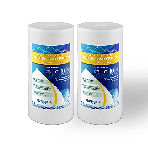 Big Sediment Replacement Water Filters 1 Micron 4.5"x 10" Cartridges by Ronaqua WELL-MATCHED with RFC-BBSA, W15-PR, WFHD13001B, GXWH35F, GXWH30C, HF45-10BLBK10PR and AP817(2 Pack, 10")