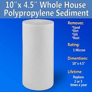 Big Sediment Replacement Water Filters 1 Micron 4.5"x 10" Cartridges by Ronaqua WELL-MATCHED with RFC-BBSA, W15-PR, WFHD13001B, GXWH35F, GXWH30C, HF45-10BLBK10PR and AP817(2 Pack, 10")