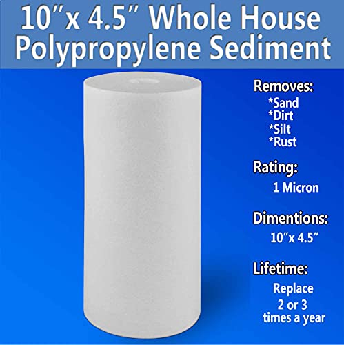 Big Sediment Replacement Water Filters 1 Micron 4.5"x 10" Cartridges by Ronaqua WELL-MATCHED with RFC-BBSA, W15-PR, WFHD13001B, GXWH35F, GXWH30C, HF45-10BLBK10PR and AP817(2 Pack, 10")