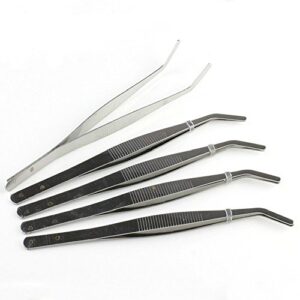 gdgy 5pcs 17cm stainless steel curved forceps tweezers for diy bonsai micro landscape plant gardening tools