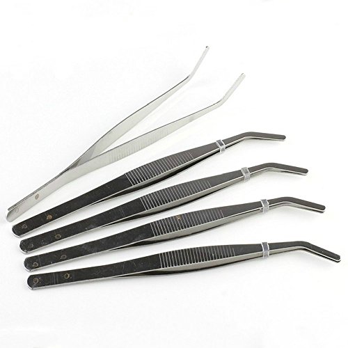 GDGY 5pcs 17cm Stainless Steel Curved Forceps Tweezers for DIY Bonsai Micro Landscape Plant Gardening Tools