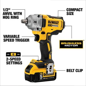 DEWALT 20V MAX* XR Impact Wrench Kit, Hog Ring Anvil, 1/2-Inch (DCF894HP2)