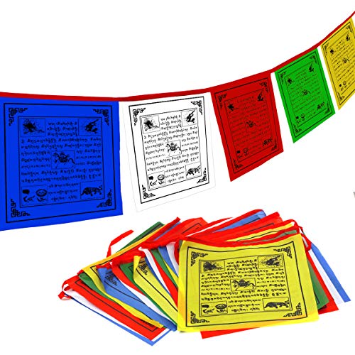 Anley Tibet Buddhist Prayer Flag – Traditional Five Elements - Horizontal Wind Horse Design (10” x 10”) - 25 flags & 23 feet