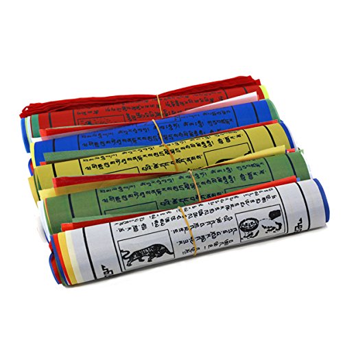 Anley Tibet Buddhist Prayer Flag – Traditional Five Elements - Horizontal Wind Horse Design (10” x 10”) - 25 flags & 23 feet