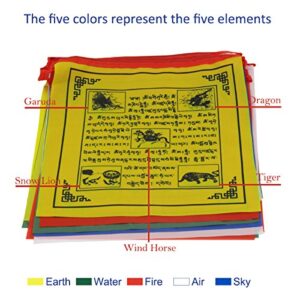 Anley Tibet Buddhist Prayer Flag – Traditional Five Elements - Horizontal Wind Horse Design (10” x 10”) - 25 flags & 23 feet