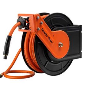 Giraffe Tools TA15B Retractable Air Hose Reel Wall Mount 3/8" x 50 ft Hybrid Hose, Air Compressor Heavy Duty Steel Reel Auto Rewind 300PSI, 50ft, Tangelo