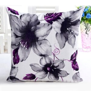 Bokeley Pillow Case, Cotton Linen Square Beautiful Flowers Print Decorative Throw Pillow Case Bed Home Decor Car Sofa Waist Cushion Cover (Purple)