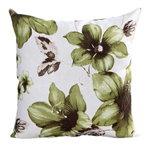 bokeley pillow case, cotton linen square beautiful flowers print decorative throw pillow case bed home decor car sofa waist cushion cover (green)